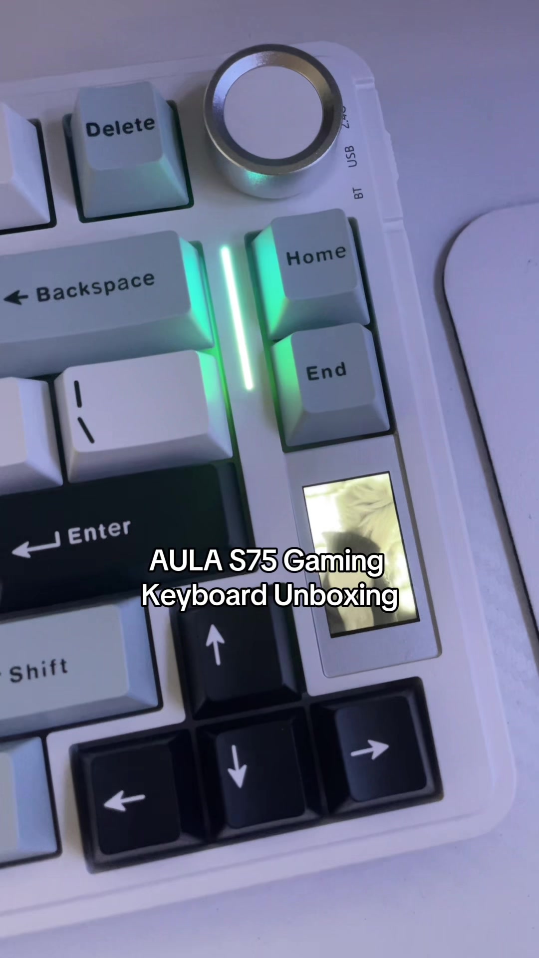 TikTok post by @porcelainxdollx for Aula. Caption reads: [...] seen such a unique keyboard before! @Aula....