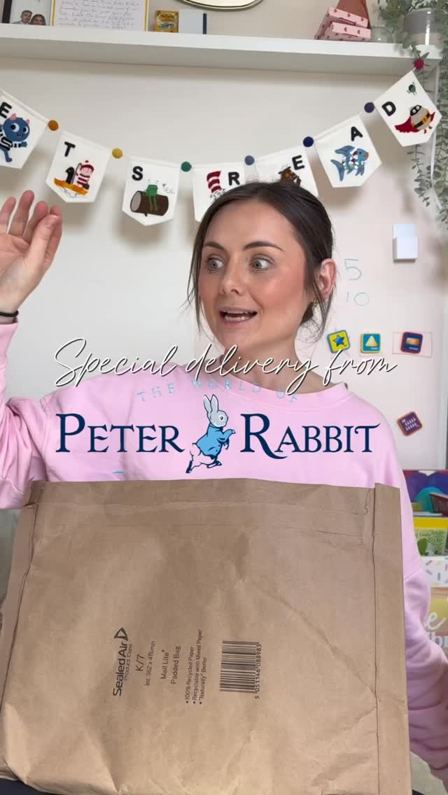 Instagram post by @thespeechmummy for Puffin Books. Caption reads: [...] bio! ✨ Ad/gifted @officialpeterrabbit....