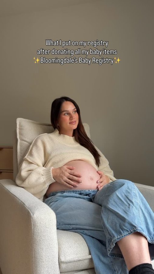 Instagram post by @abbieherbert_ for Bloomingdale's. Caption reads: I can’t believe we’re days away from meeting baby....