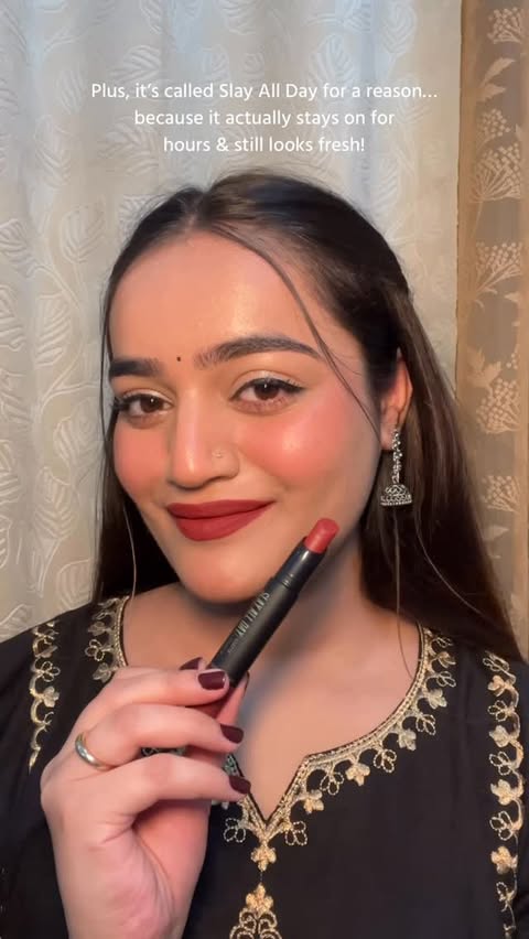 Instagram post by @shiksha_sharmaa_ for Hilary Rhoda Cosmetics. Caption reads: Slay-worthy shades and a comfy matte finish you’ll....