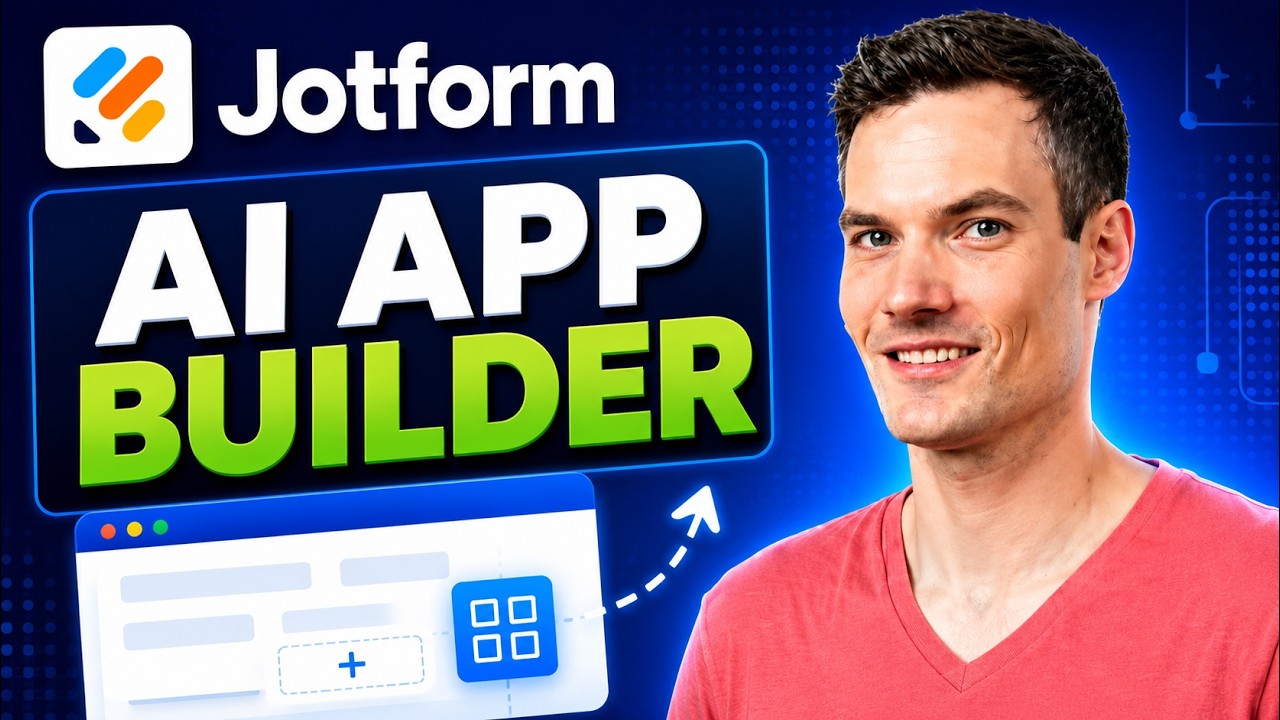 YouTube post by @KevinStratvert for Hostinger. Caption reads: Jotform AI App Builder Tutorial for Beginners.
