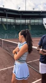 Instagram post by @bea_guti11 for Sergio Tacchini. Caption reads: The plane was a paid actor ✈️🎾❤️ #tennis #view....