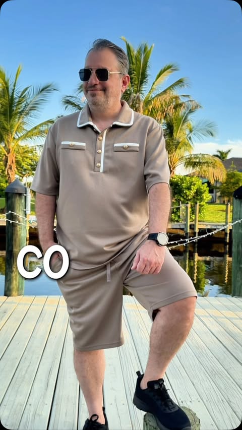 Instagram post by @sonmezlife for COOFANDY. Caption reads: [...] Trim Polo Shirt & Shorts Set from....