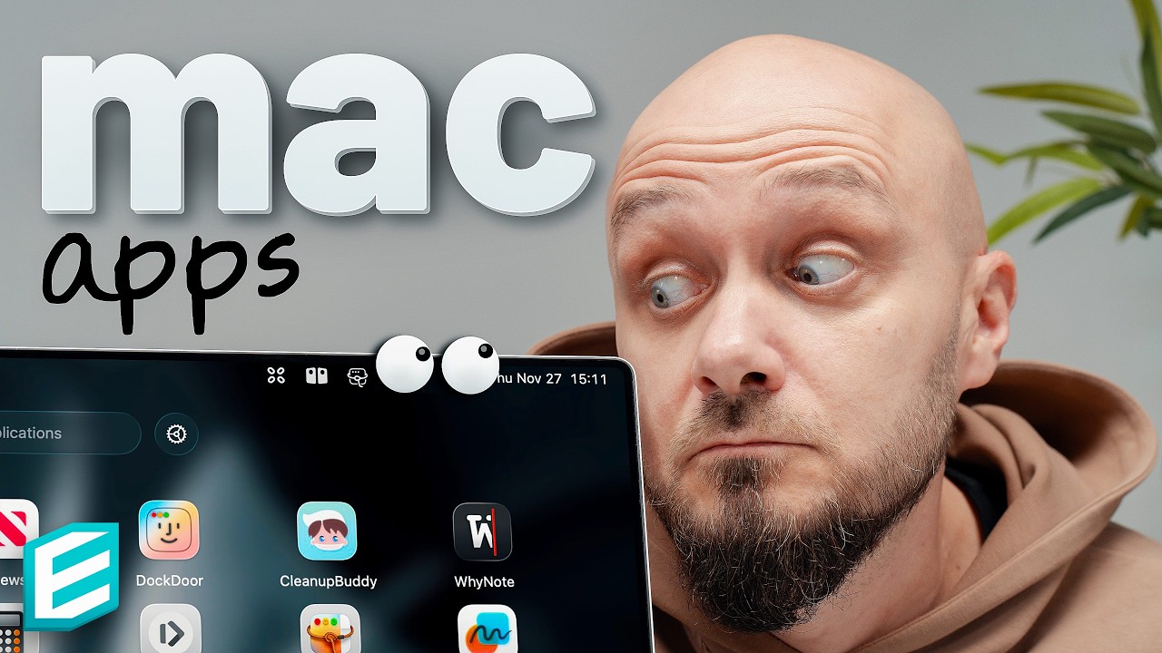 YouTube post by @ThisIsE for Paperlike. Caption reads: 12 Mac Apps I Wish I Installed Sooner.