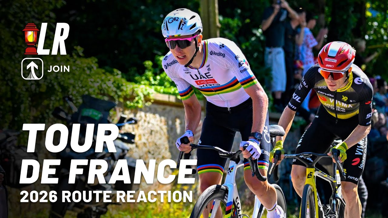 YouTube post by @LanterneRougeCyclingPodcast for MAURTEN. Caption reads: Tour de France 2026 Route Reaction | Lanterne....