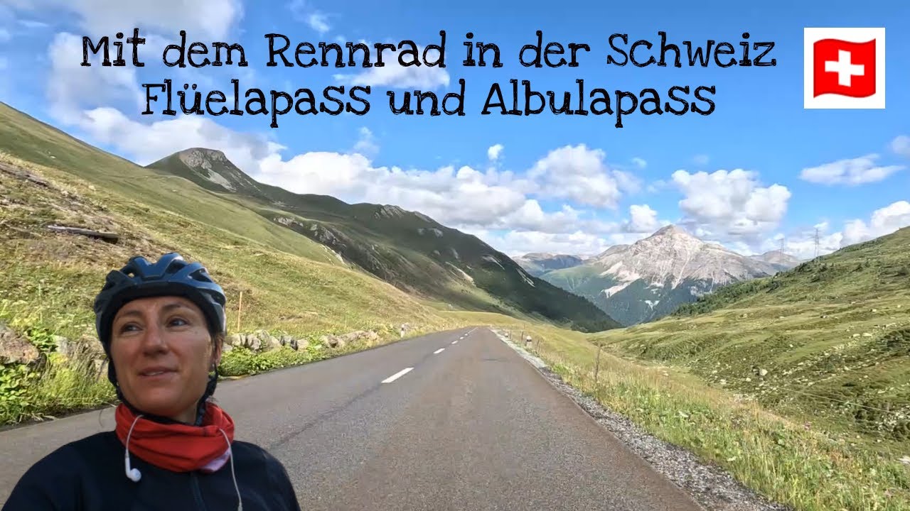 YouTube post by @Radelmaus for komoot. Caption reads: By road bike in Switzerland 🇨🇭: Flüela Pass,....