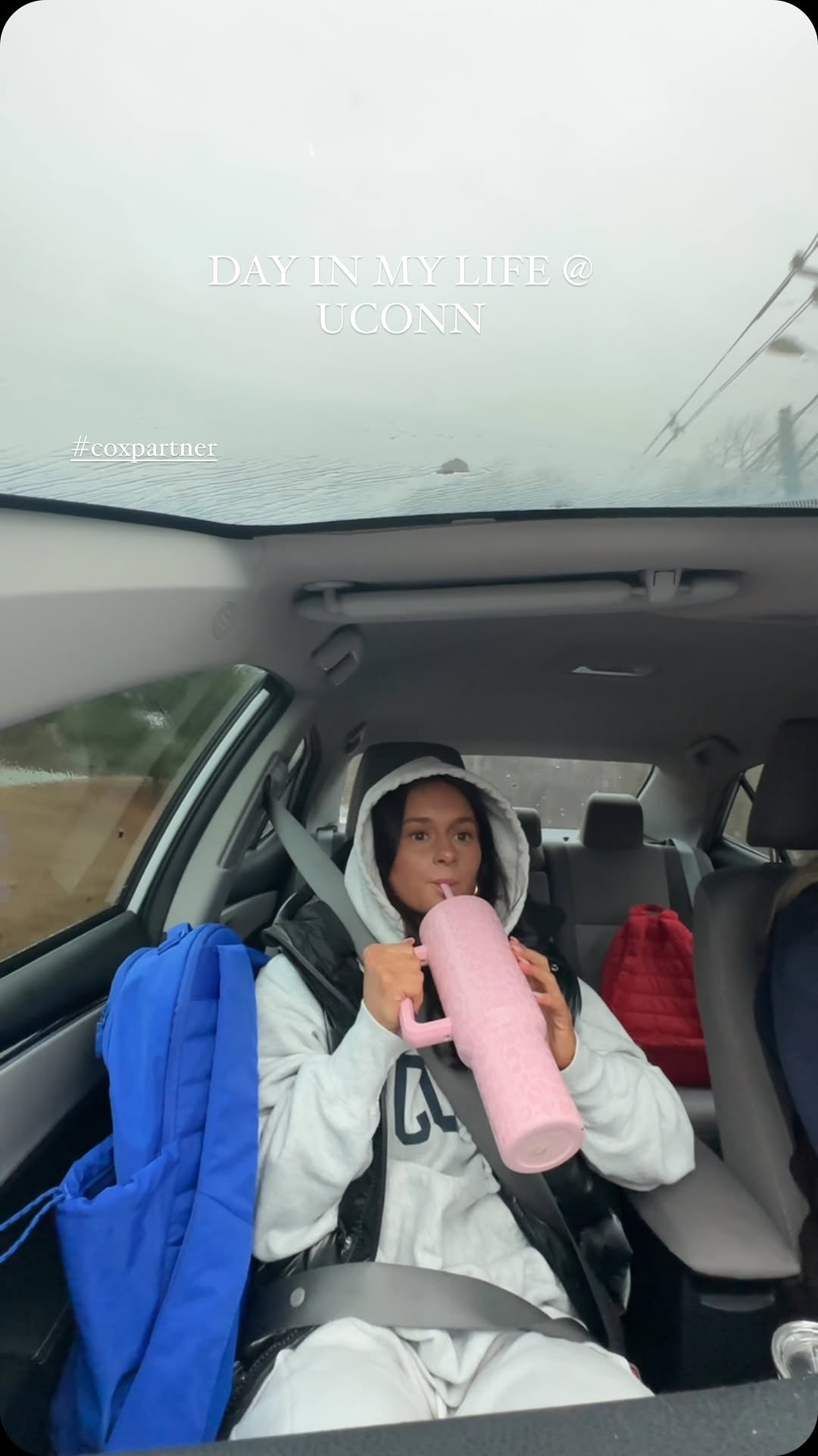 Instagram post by @julielawfit for Cox Communications. Caption reads: Day In My Life at UConn with @coxcommunications....