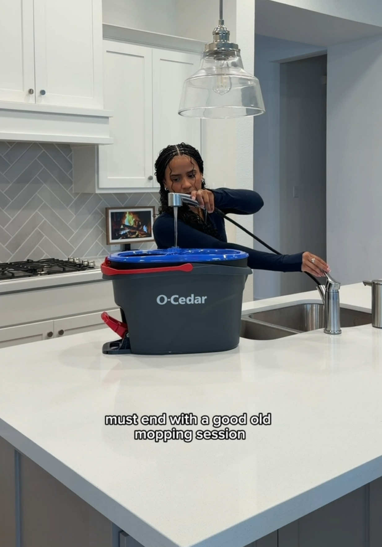 TikTok post by @daesharena for O-Cedar. Caption reads: [...] reset could never be complete without....