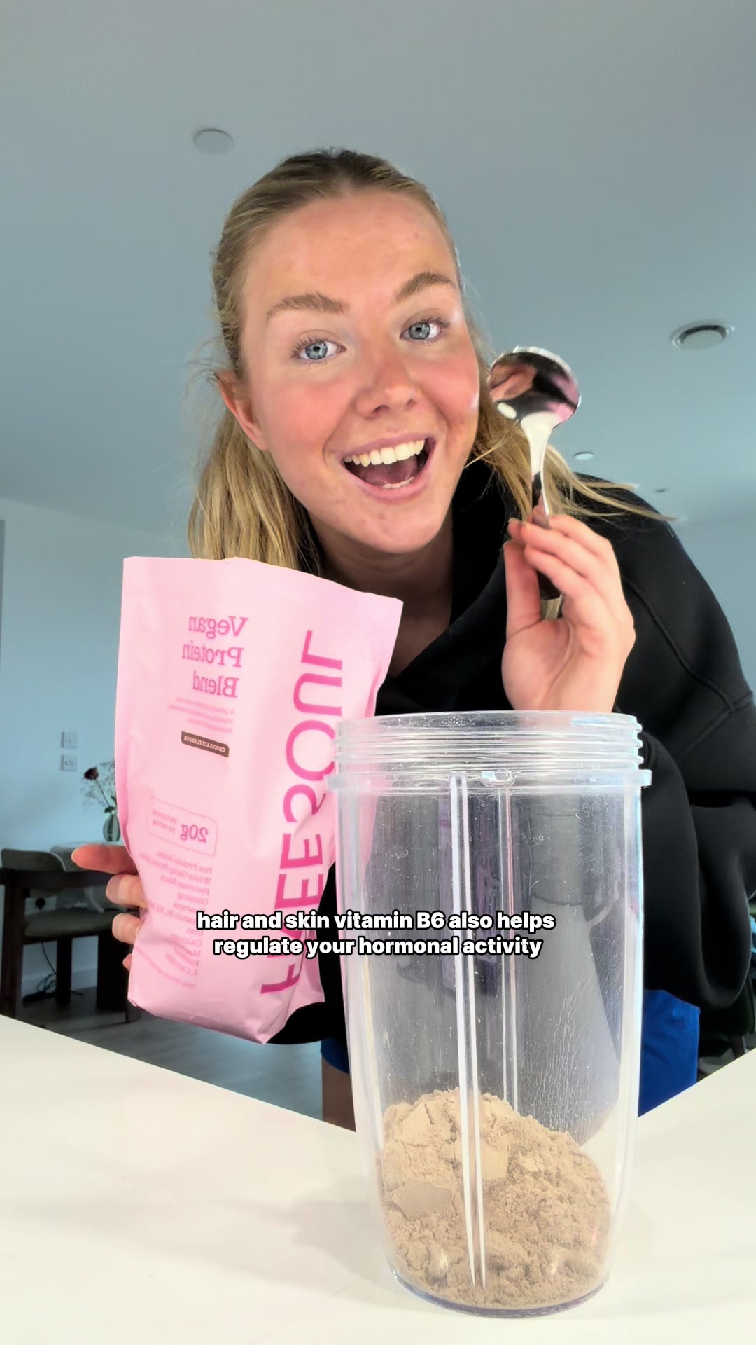 TikTok post by @katpenelopefit for Free Soul. Caption reads: my FAVOURITE protein💗 @Free Soulad.