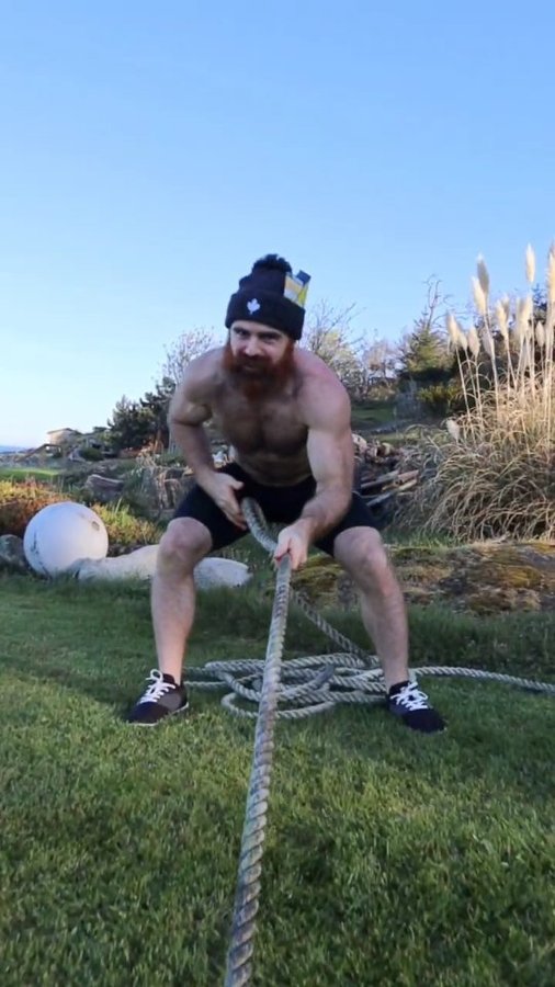 Instagram post by @toqueluc for Herbaland. Caption reads: [...] work... 🛷🌄💪 Pro tip: stash some....