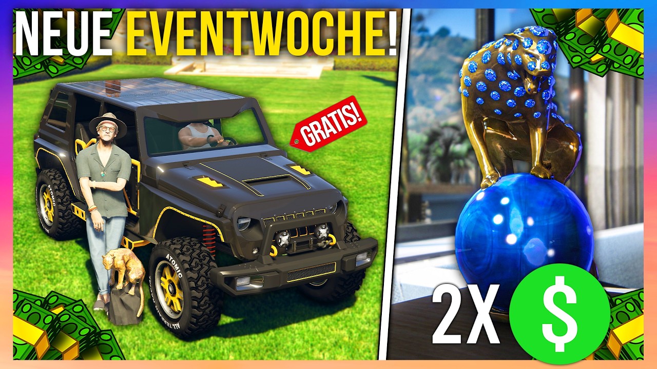 YouTube post by @Slag for Instant Gaming. Caption reads: New event week in GTA Online! Panther statue....