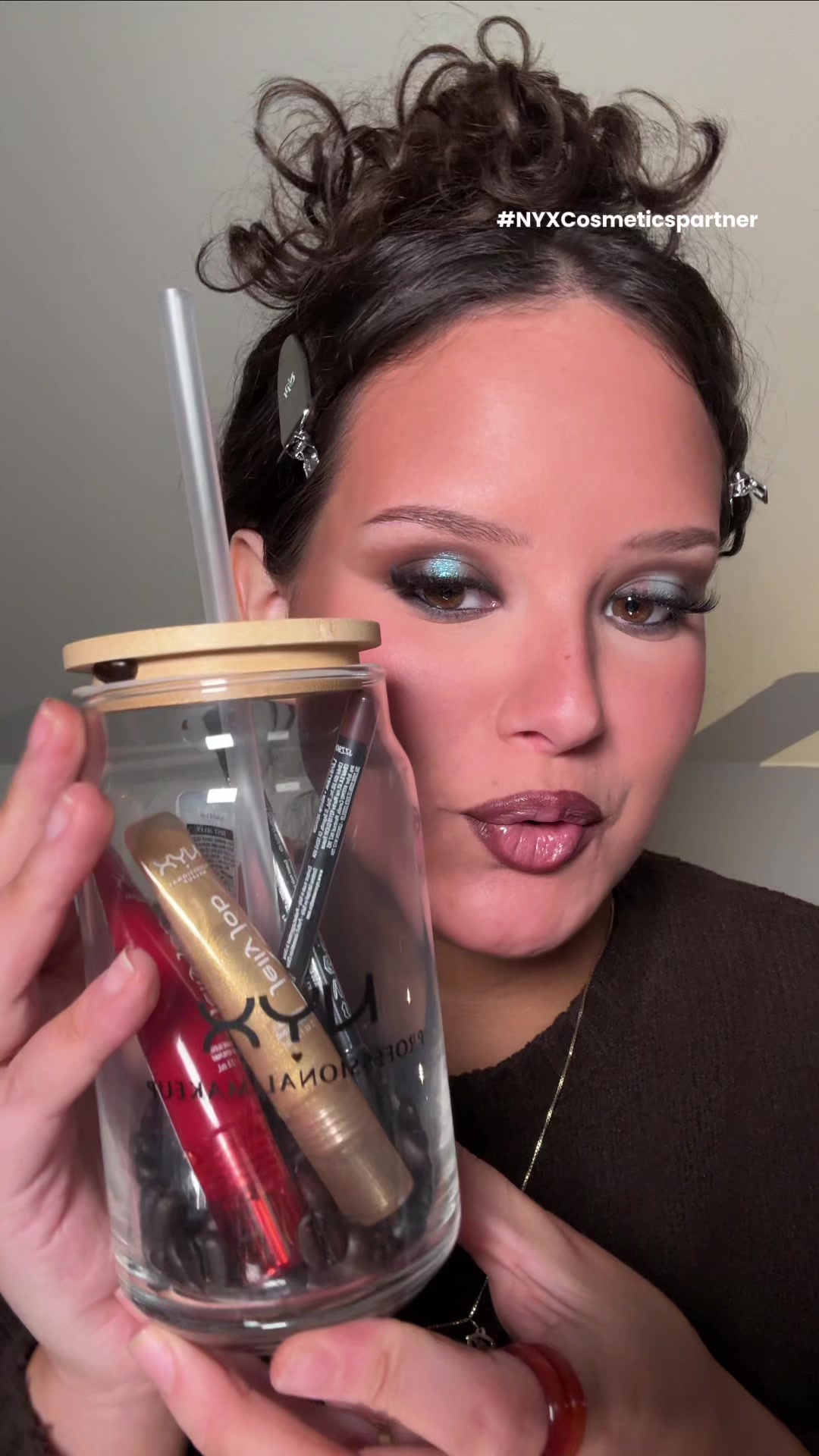 TikTok post by @whor3chata_ for NYX Cosmetics. Caption reads: How to win OG Brew PR box + PR for a year from....