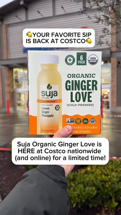 Instagram post by @costcodeals for Suja Organic. Caption reads: #ad 
🍋Your favorite sip is back at....