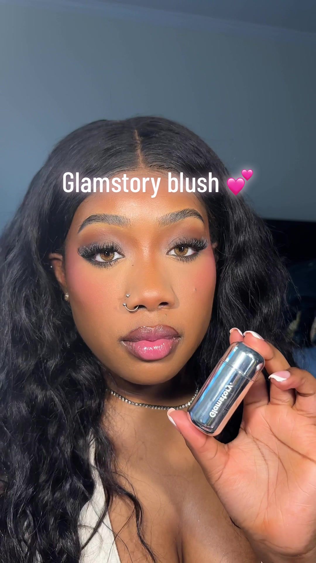 TikTok post by @xbail3y0 for Glam Story. Caption reads: My new fav pink blush 💕💕 @Glamstory Global....