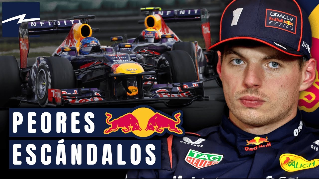 YouTube post by @SkylineRacing for Surfshark. Caption reads: TOP 5 - RED BULL SCANDALS IN F1.