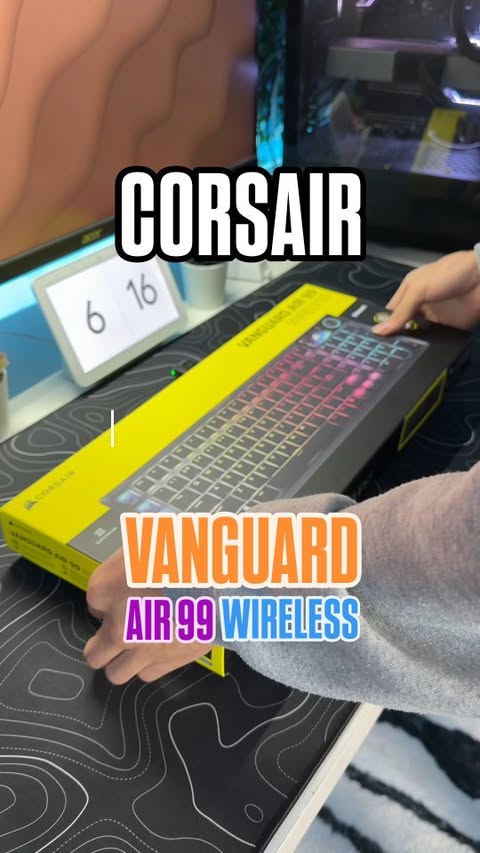 Instagram post by @funky.kit for CORSAIR. Caption reads: The Corsair Vanguard AIR99 Wireless Mechanical....