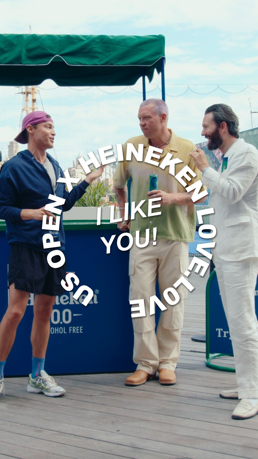 Instagram post by @isaaclikes_ for Heineken US. Caption reads: Meet Sansho and Jared, two tennis fanatics....