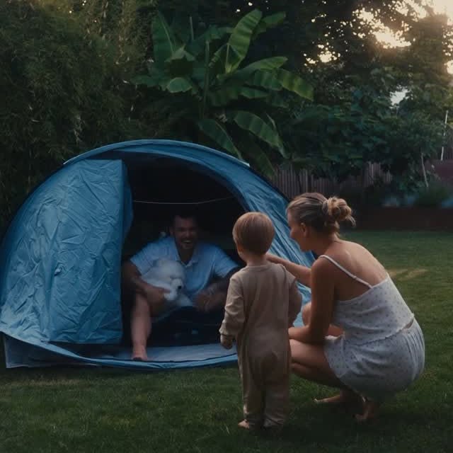 Instagram post by @timjohnsonx for Decathlon. Caption reads: Campen im Garten mit Papi? 🥹 das lass ich mir....