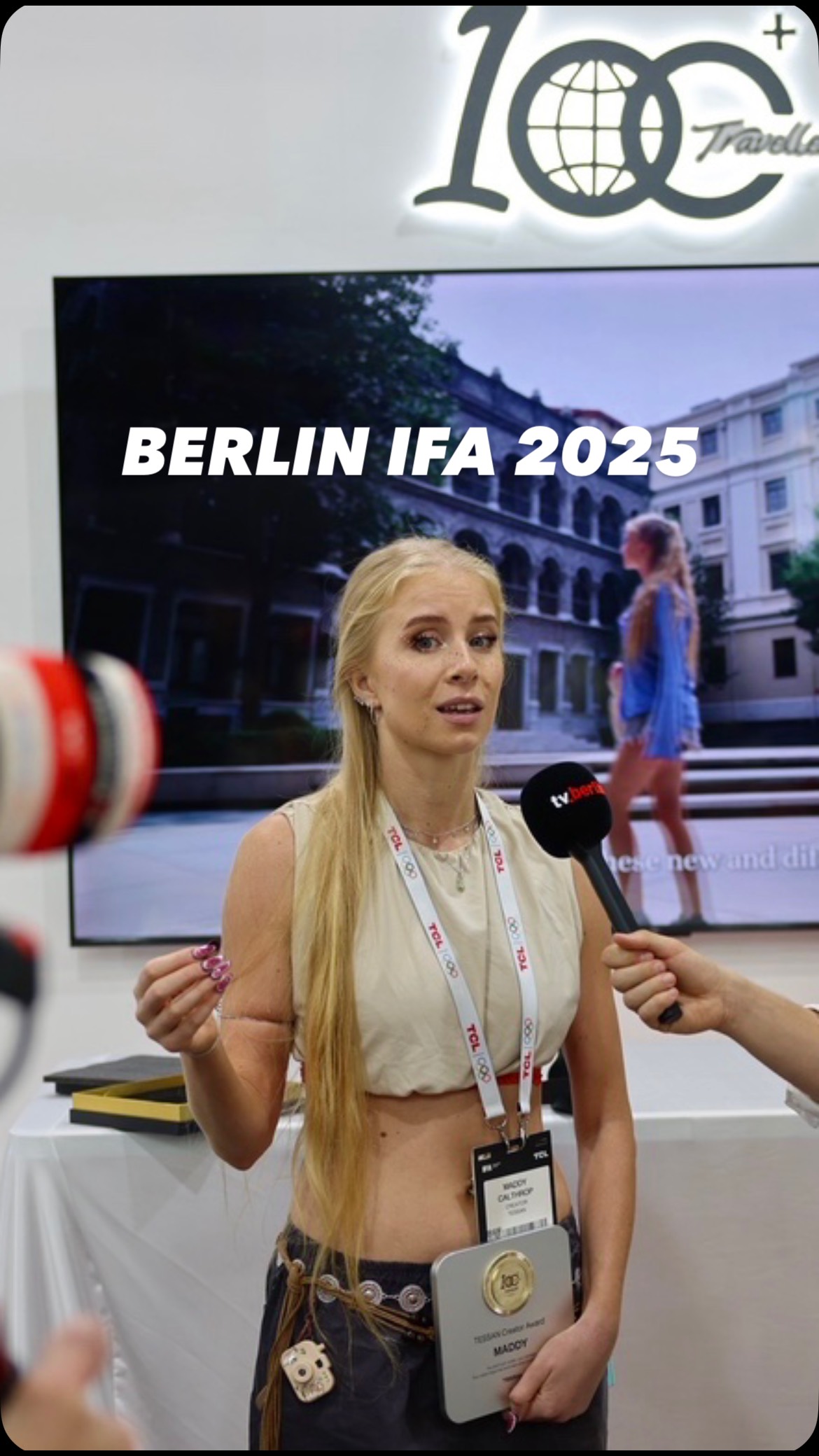 Instagram post by @trippinwithmads for Tessan. Caption reads: Come with me to my first brand event - Innovation....