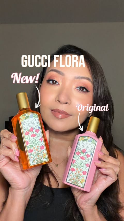 Instagram post by @marythomm for Gucci Beauty. Caption reads: [...] one are you reaching for? 🧡 or 💗....