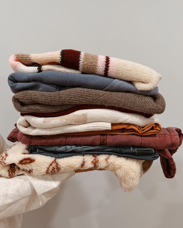 Instagram post by @purelypruitts for Wantable. Caption reads: Nothing says fall like a stack of cozy sweaters....