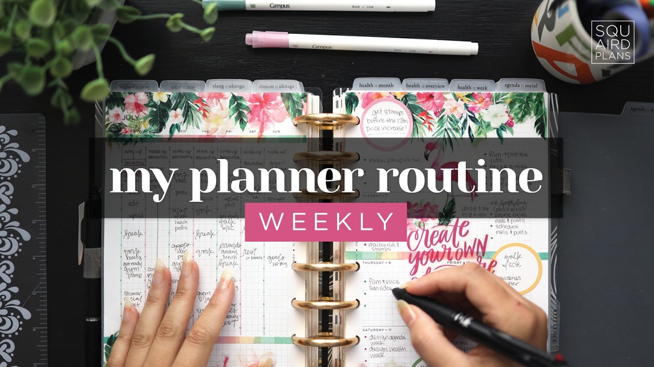 YouTube post by @squairdplans for – Stationery Pal. Caption reads: How I plan out each week to maximize productivity....