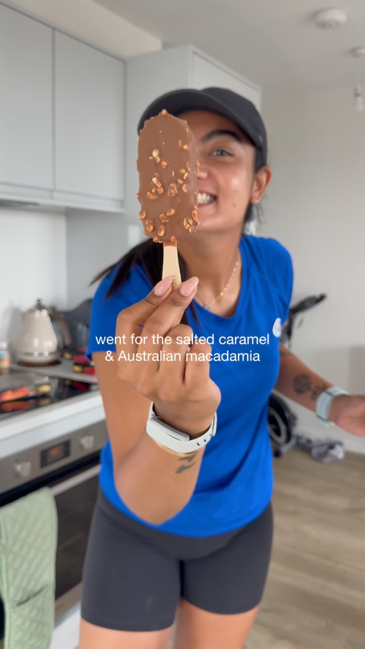 Instagram post by @spicyprawnxx for Nuii Icecream. Caption reads: ad running is tough but running in the summer is....