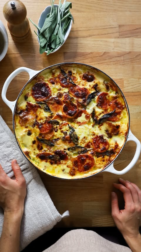 Instagram post by @alexandradudley for The White Company. Caption reads: SWEET POTATO TALEGGIO CHESTNUT SAGE GRATIN
AD |....