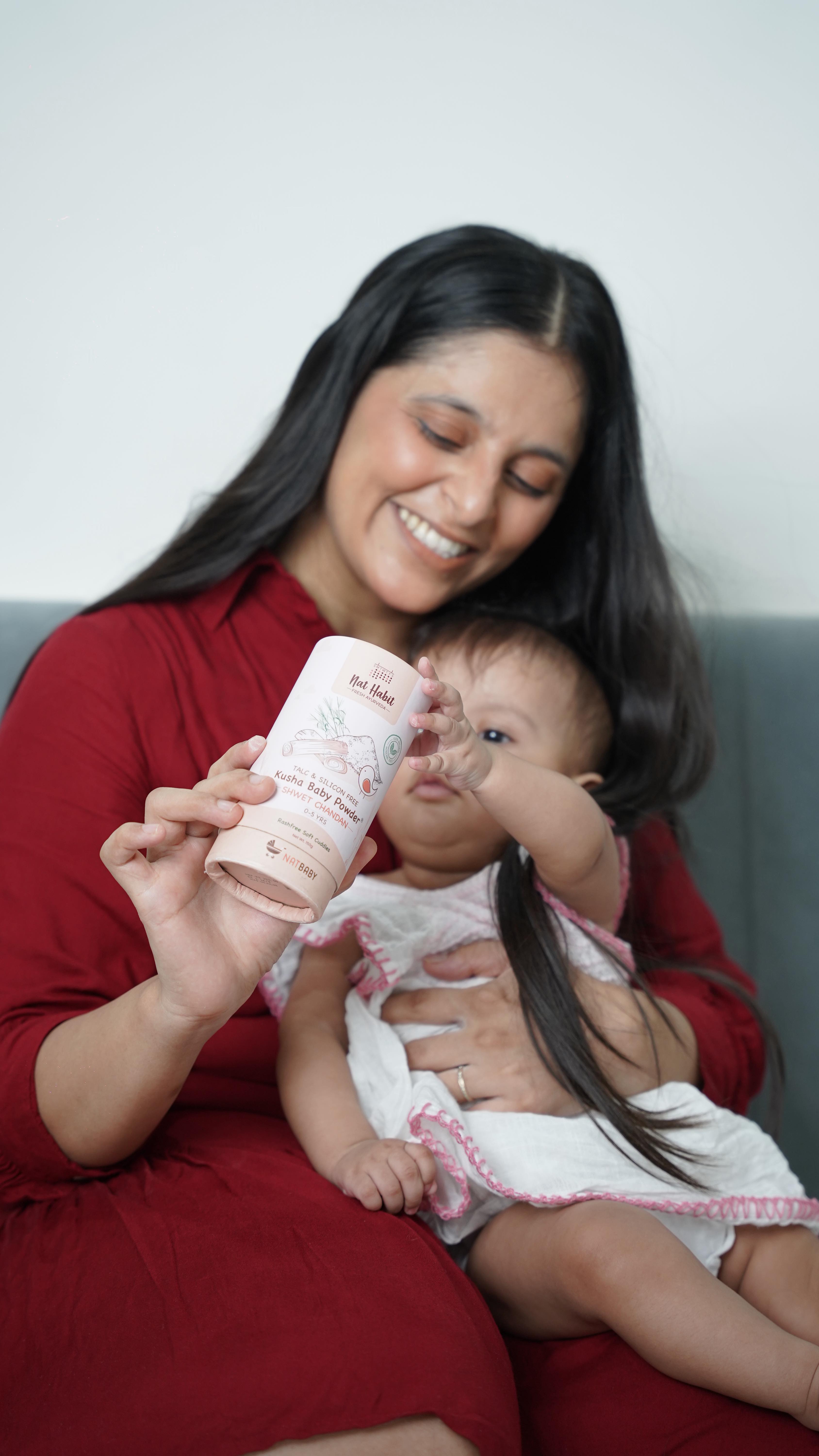 Instagram post by @payal_pandya10 for Nathabit. Caption reads: Most baby powders hide behind fillers like talc &....