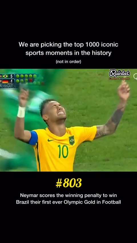 Instagram post by @iconic__sports_moments for Olympics. Caption reads: Brazil wins their first ever Olympic gold medal in....