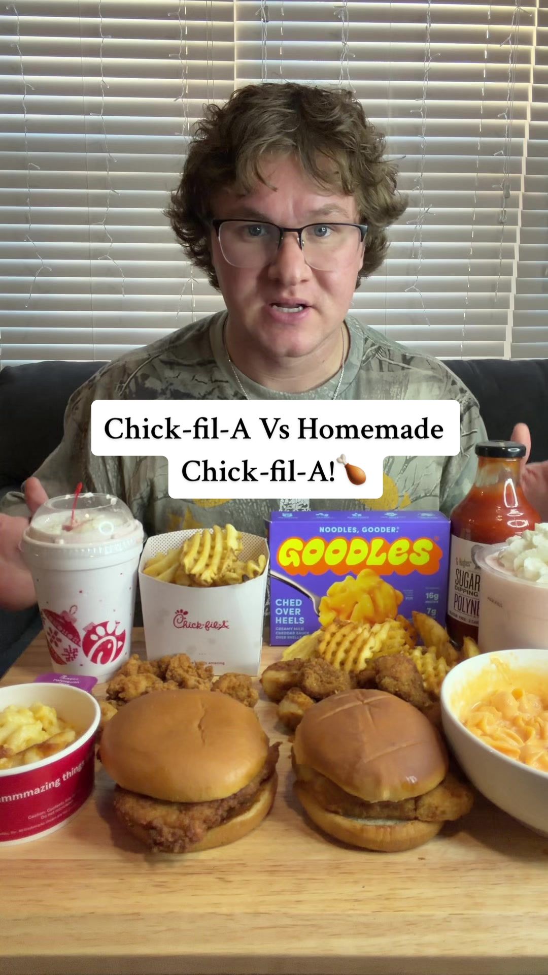 TikTok post by @cjspencerfit for Goodles. Caption reads: Chick-fil-A Vs Homemade Chick-fil-A!🍗 @GOODLES....