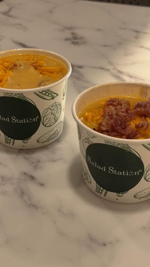 Instagram post by @madisenmars for Salad Station. Caption reads: [...] crawfish pepper jack soup from....