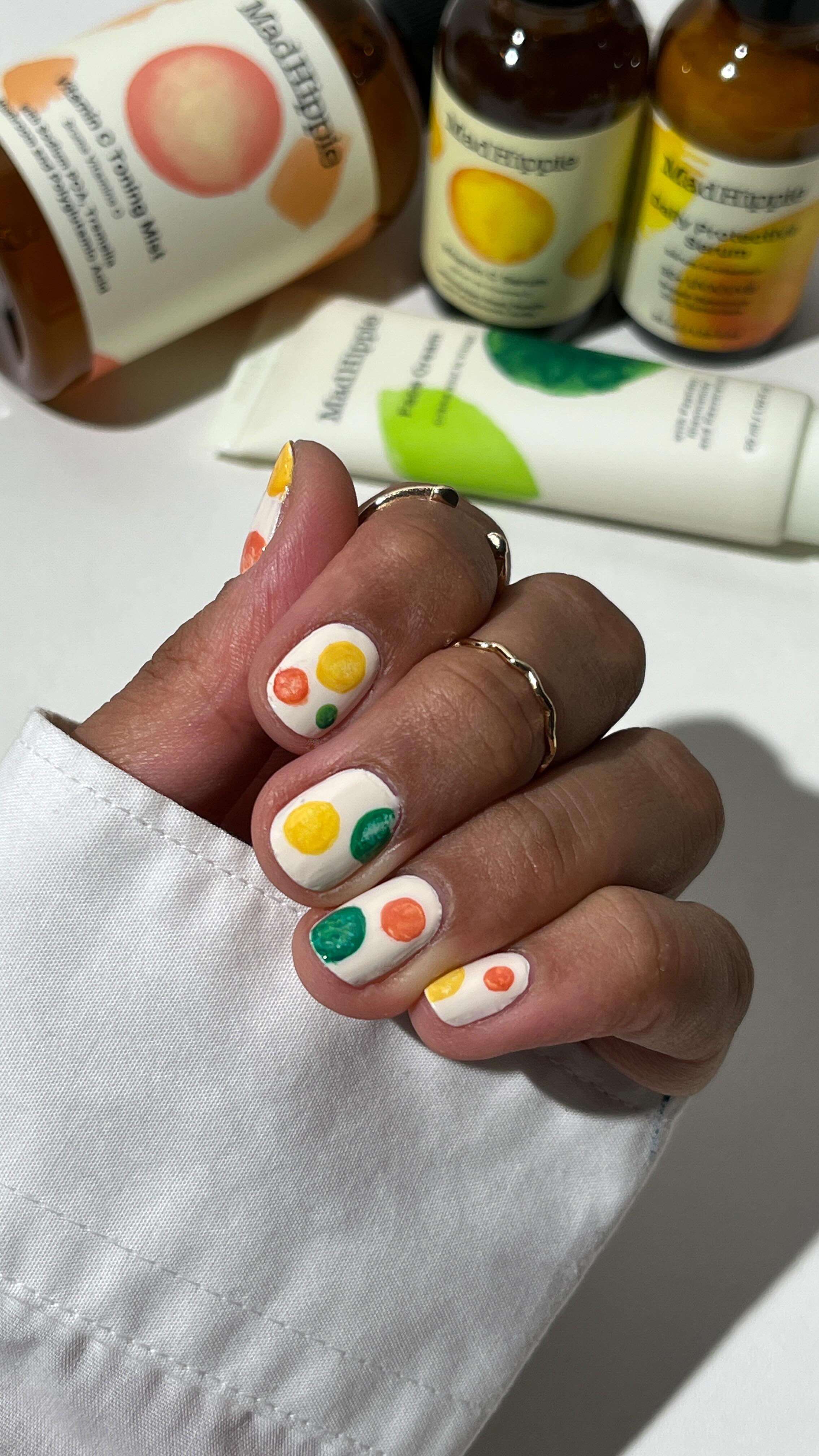 Instagram post by @nonnailartist for Mad Hippie. Caption reads: [...] meets nail art 🟡🟠🟢 The stunning....