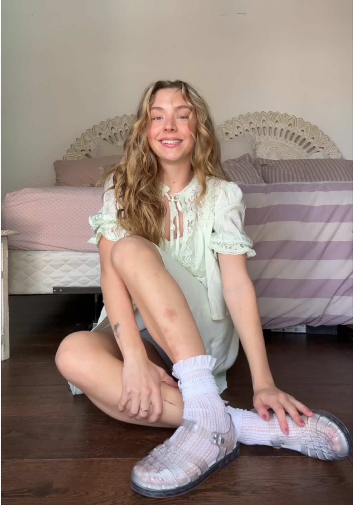 TikTok post by @lunamontana for Shop Melissa. Caption reads: Middle school me is screaming! @Melissa USA .