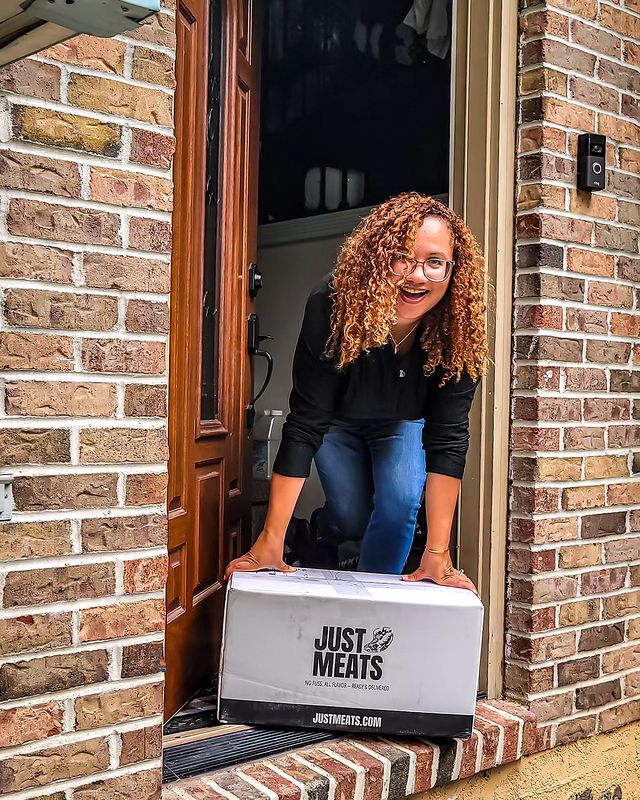 Instagram post by @chrysalis.pip for Just Meats. Caption reads: As a mom of three and a busy content creator,....