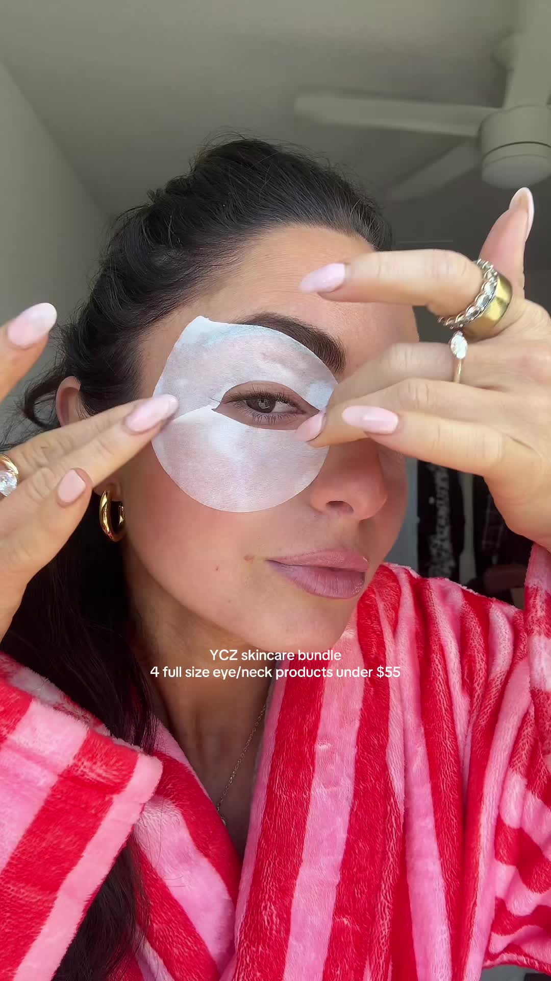TikTok post by @sabinagilman1998 for YCZ Beauty. Caption reads: [...] full-size eye and neck products from @YCZ....