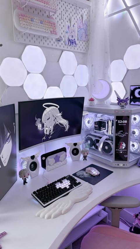Instagram post by @mochiflurry for Nanoleaf. Caption reads: Spring setup refresh using @nanoleaf line and hex....