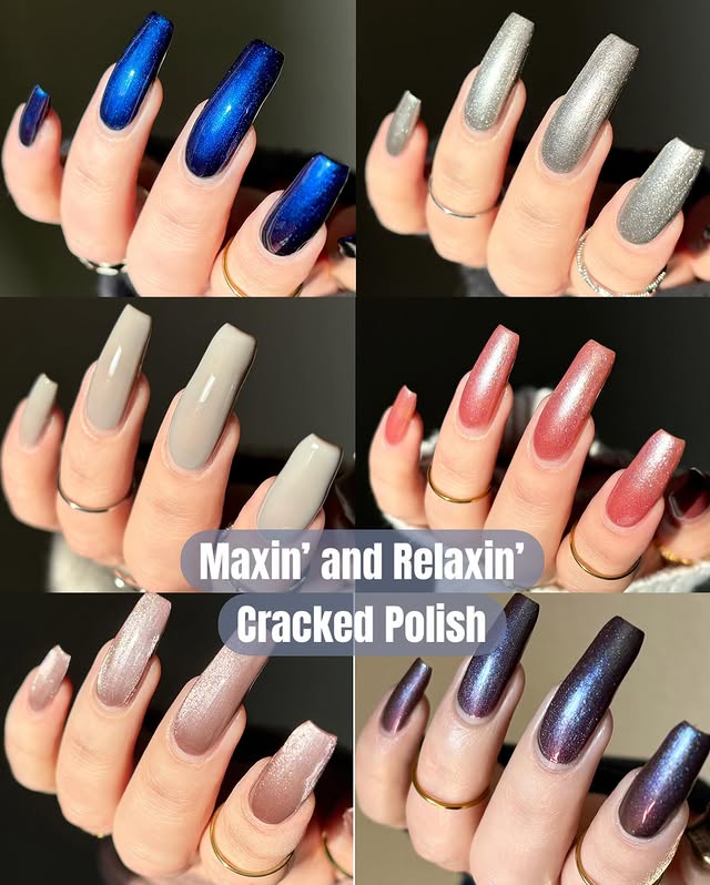 Instagram post by @cozychai.nails for Cracked Polish. Caption reads: Maxin’ and Relaxin’ - @crackedpolish 💙✌️✨ *paid....