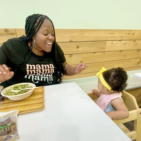 Instagram post by @lets.bre.living for Salad Station. Caption reads: Brynne had her first trip to @thesaladstation !!!....