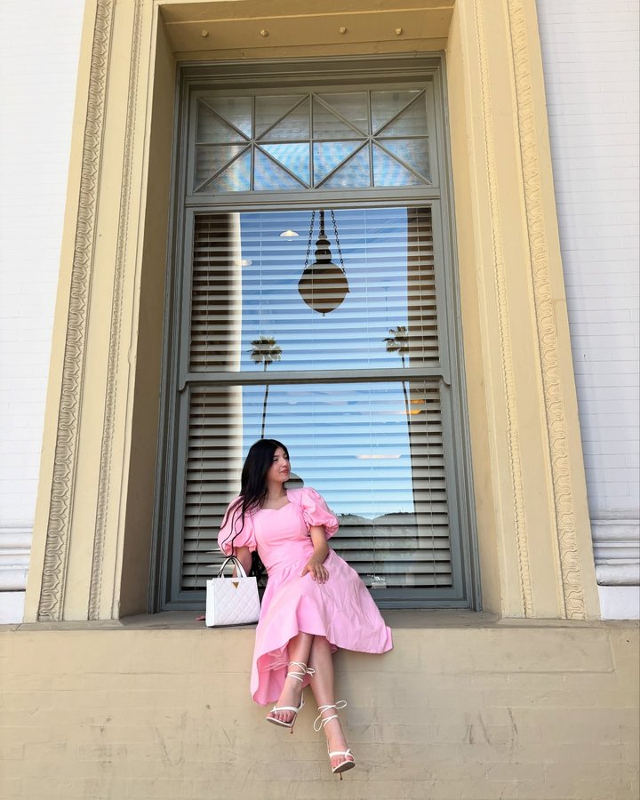 Instagram post by @yt_clary for Poet Dresses. Caption reads: [...] peony” | modest birthday dress from....