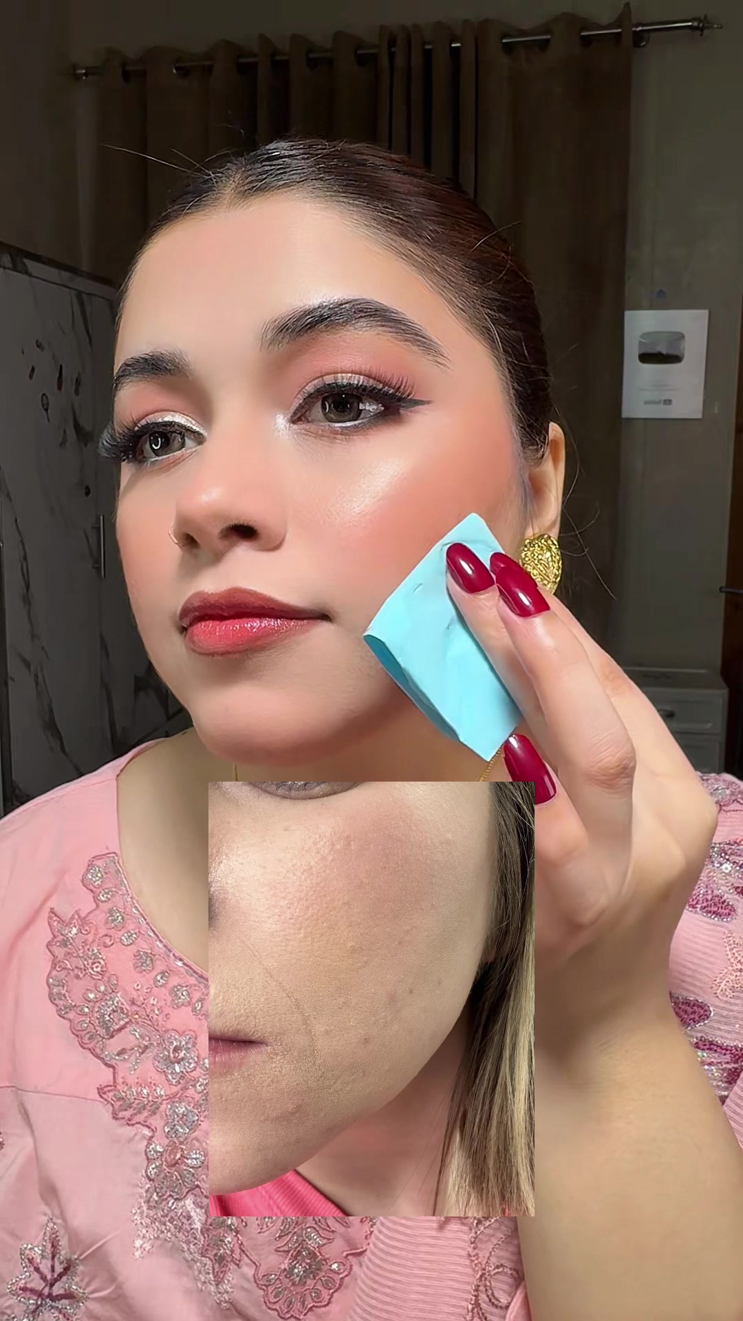 TikTok post by @mairakhan_mk for Beauty Glazed. Caption reads: Wedding guest Minimal Makeup look....