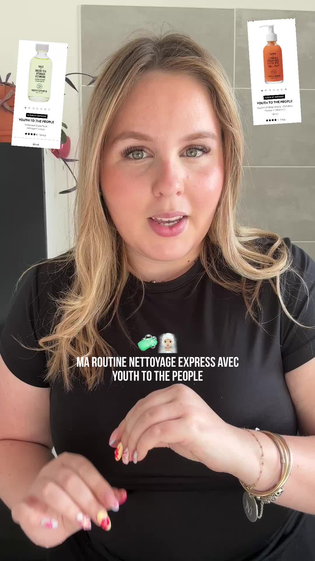 TikTok post by @melissa.pndd for Youth To The People. Caption reads: Mes 2 indispensables que je ne quitte plus ! 🌿❣️....