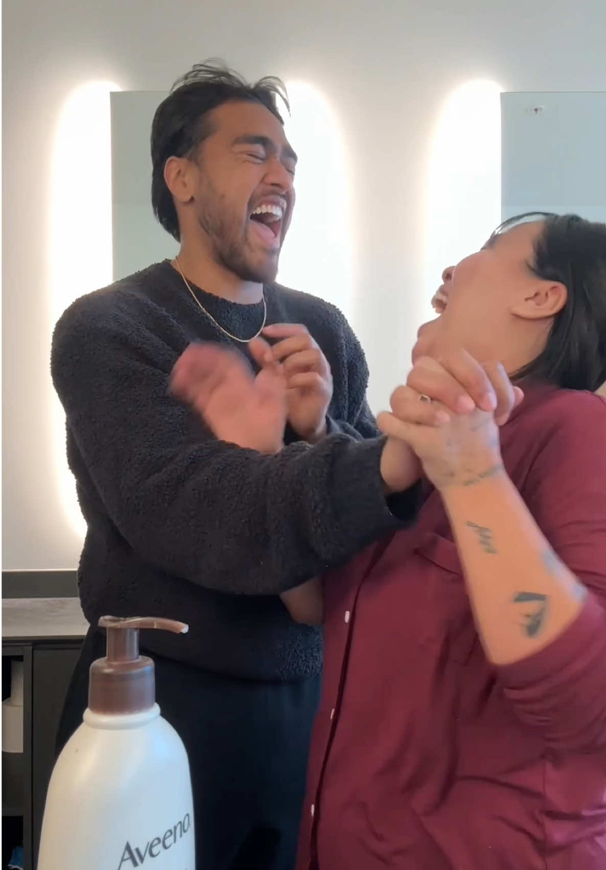 TikTok post by @aileenchristineee for Aveeno. Caption reads: Thank goodness I have @Aveeno Canada during this....