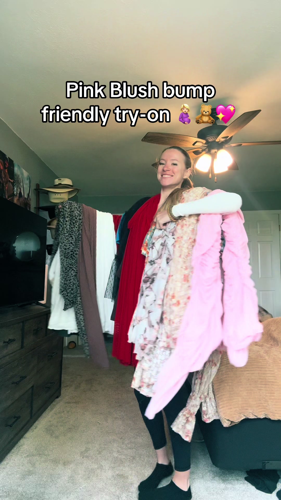 TikTok post by @brittany.scovel for PinkBlush Maternity. Caption reads: Summer fits loadingggg ✨ @PinkBlush Maternity....