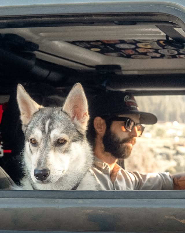 Instagram post by @kennethmbauer for Fi. Caption reads: [...] driver? #roadtrip #camping #jeepwrangler....