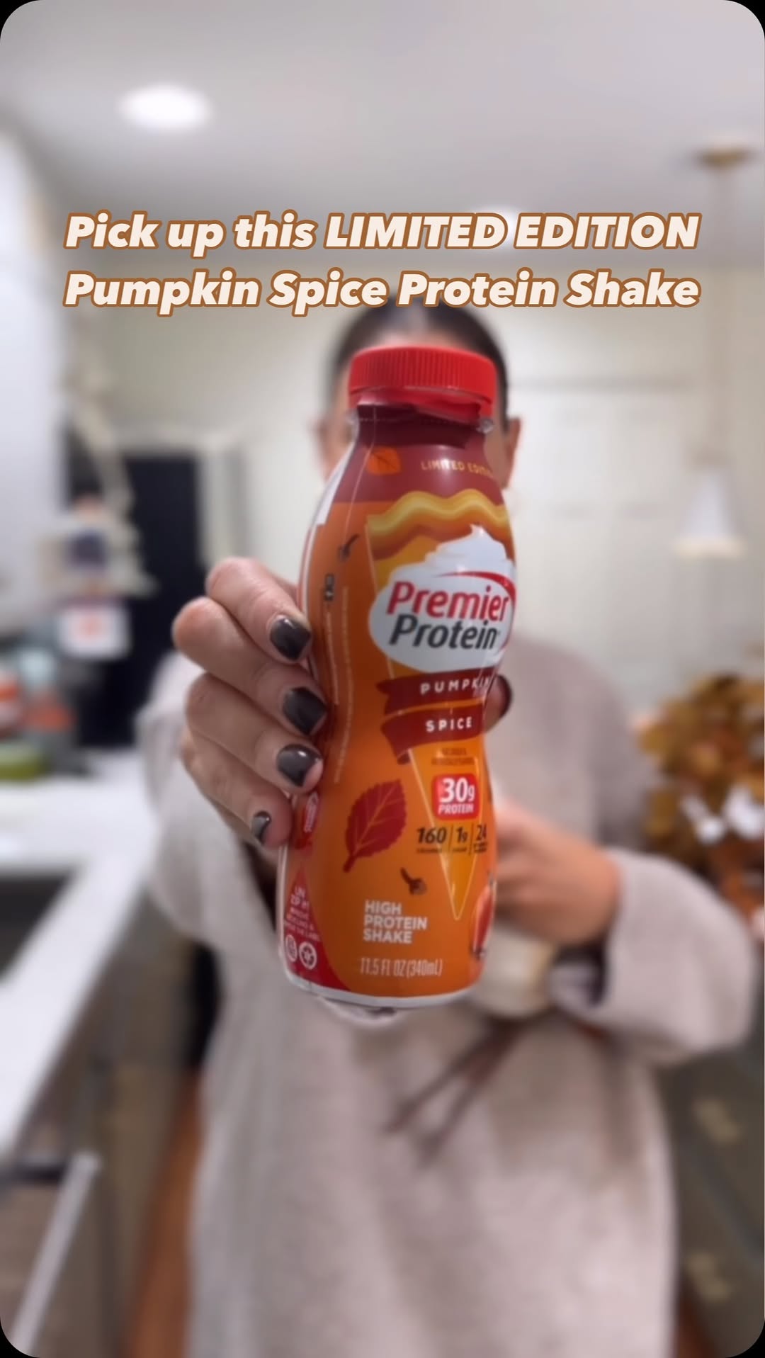Instagram post by @daniellepiercee for Premier Protein. Caption reads: #ad 🍂✨ Fall into flavor with our fan-favorite....