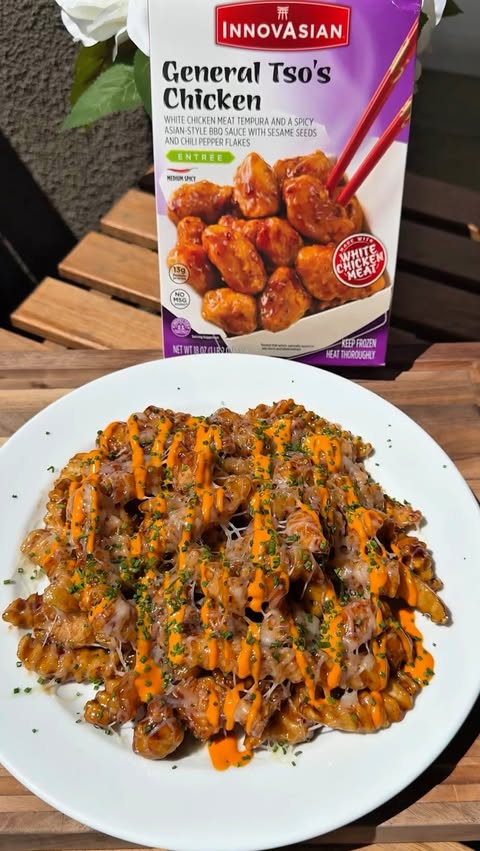 Instagram post by @imashleybreannn for InnovAsian Cuisine. Caption reads: GENERAL TSO’S FRIES 🍟 I had to put my own spin on....