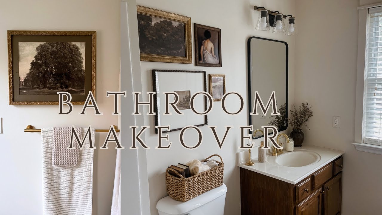 YouTube post by @thisgirlathome for Revival Rugs. Caption reads: Extreme Bathroom Makeover on a Budget.