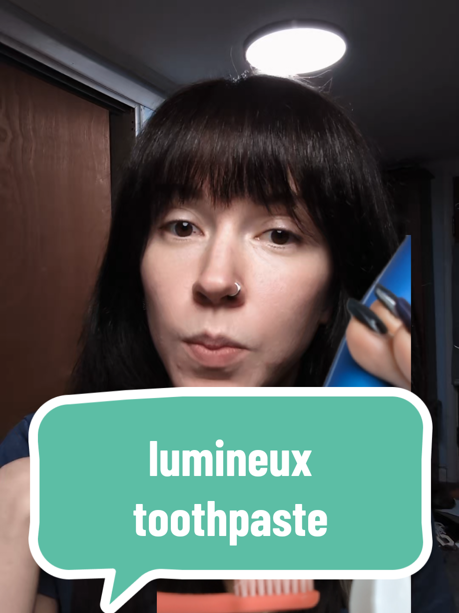 TikTok post by @katiecraftedglow for Lumineux. Caption reads: 👩🏻‍🚀🦷🪥 @Lumineux #toothpaste #whitening....