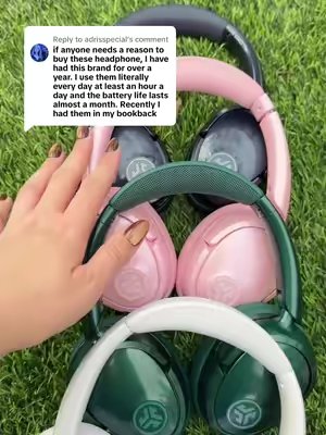 TikTok post by @raisingbabyt for JLab. Caption reads: [...] these colors are gorgeous 😍😍 @JLab.